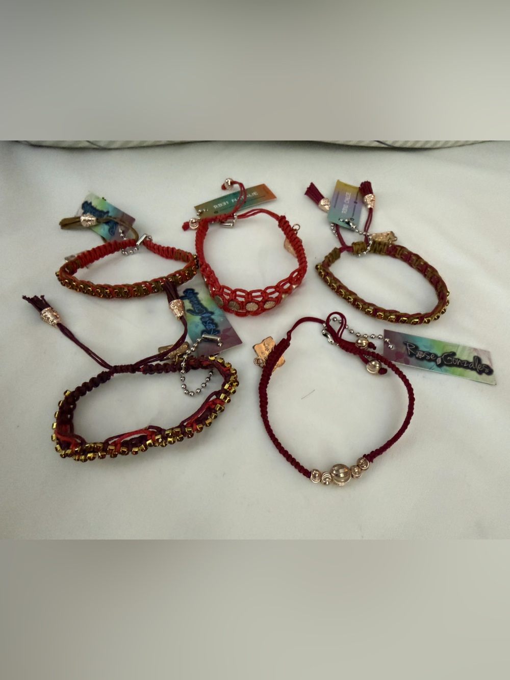 Rose Gonzales- lot of 5 red handmade bracelets- adjustable